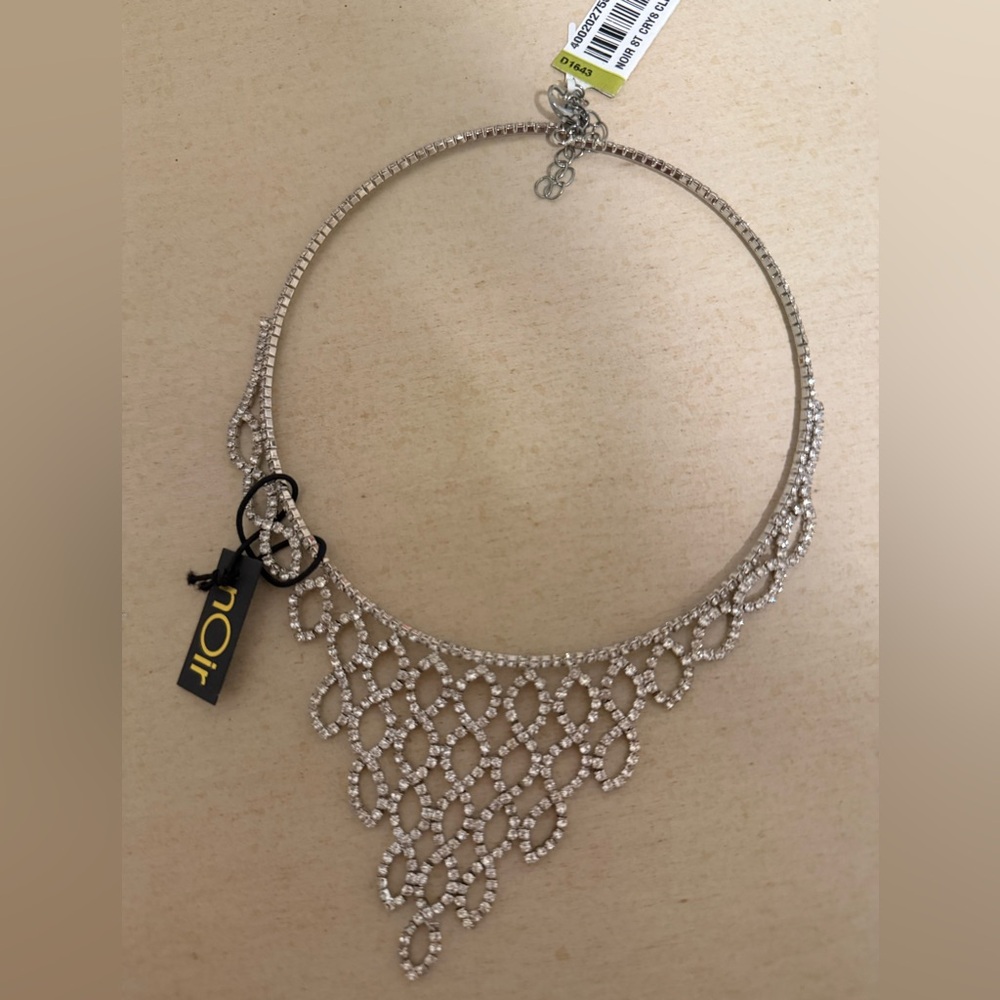 L Silver Necklace with Crystal Accents